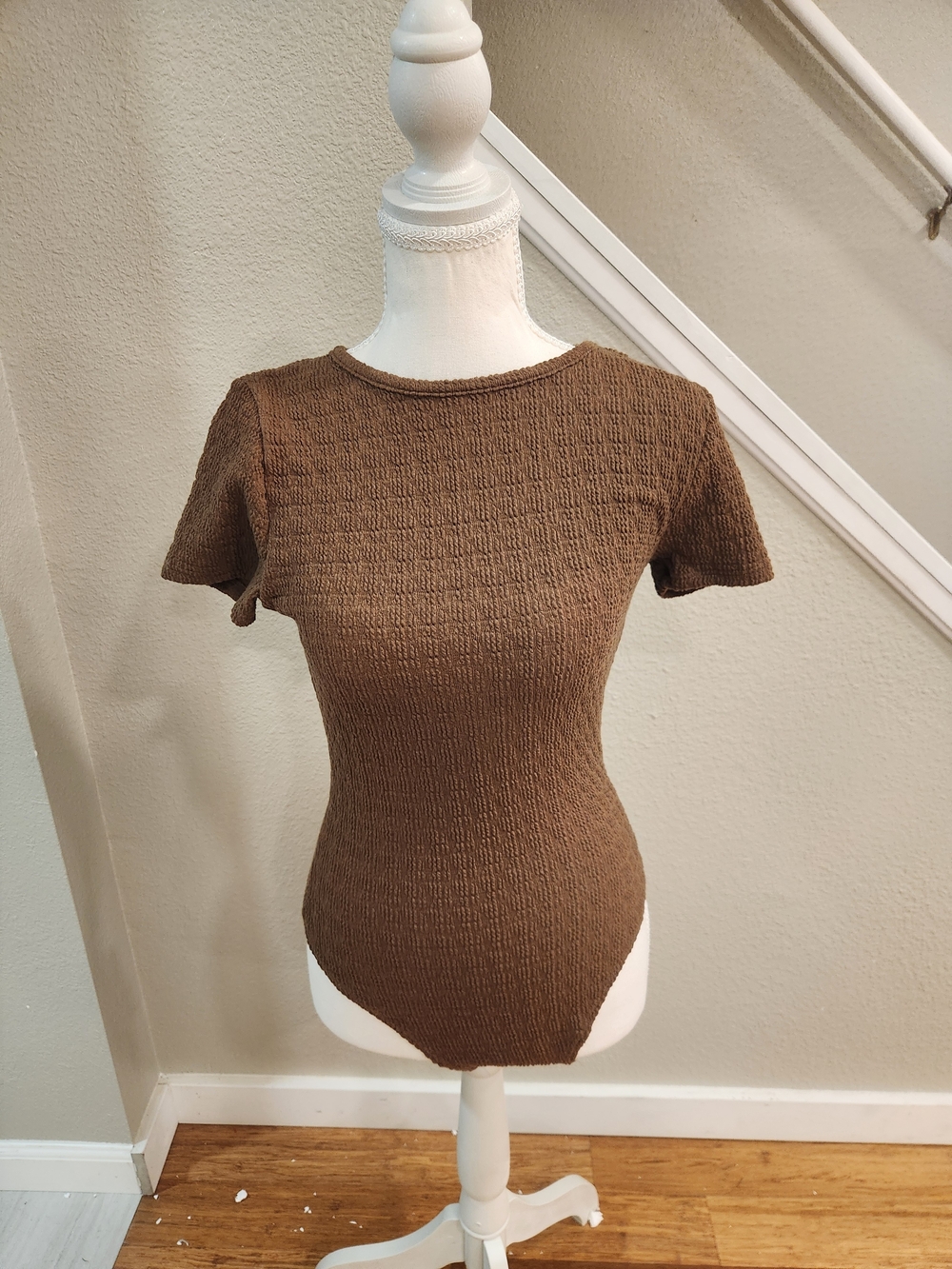 Lulu's Chocolate Brown Textured Short-Sleeve Bodysuit